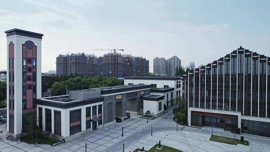 航拍上海人文松江艺术中心云间会堂建筑