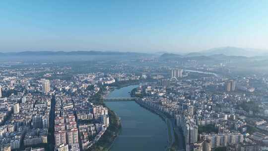 广州从化区航拍街口大桥流溪河城市建筑风光