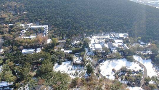 旅游景区济南千佛山冬天雪景航拍