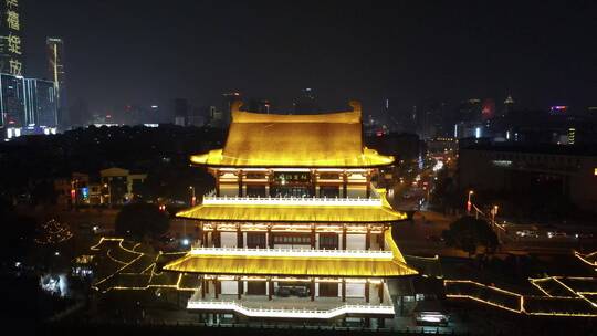 航拍湖南长沙杜浦江阁夜景