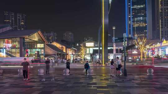 成都春熙路太古里路口夜景延时摄影