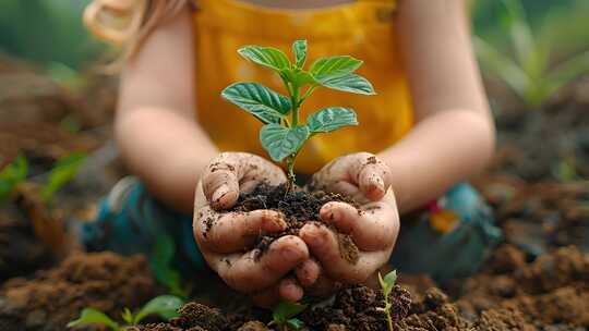 手捧树苗种植希望种植树苗呵护成长未来
