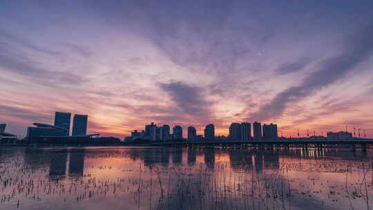 扬州明月湖日出大范围延时摄影