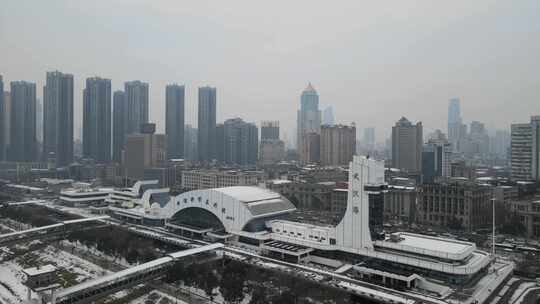 武汉科技馆雪景航拍