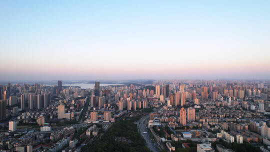 高空航拍武汉市区街景全景