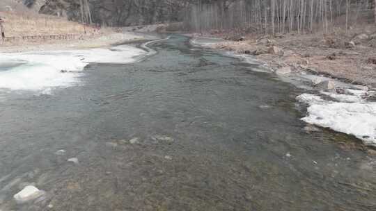 春天山间溪流冰雪融化