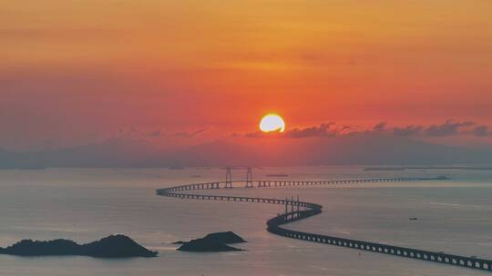 港珠澳大桥日出4K山日出延时早上太阳升起来