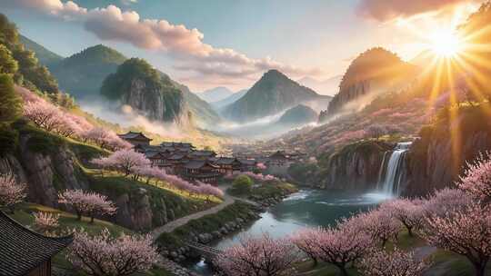 古风桃花源唯美背景