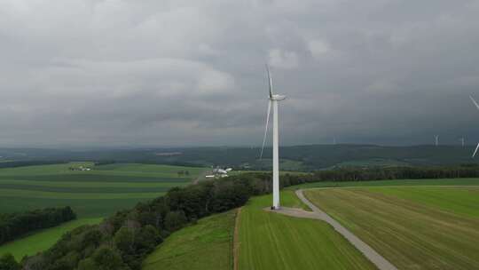 航拍绿色农场风力发电机清洁能源绿色风能