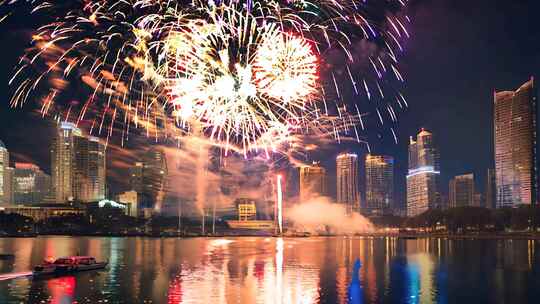 城市建筑夜景烟花元旦新年庆祝