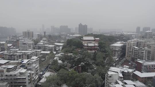 湖南衡阳回雁峰雪景4k航拍