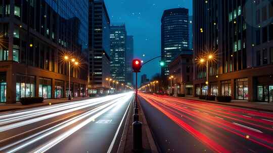 4k城市道路与建筑长曝光舞台背景