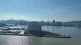 珠海日月贝航拍珠海大剧院地标城市建筑风光高清在线视频素材下载