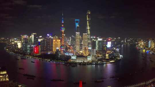航拍上海陆家嘴外滩现代城市夜景