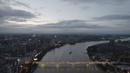 4k航拍衡阳湘江大桥城市夜景