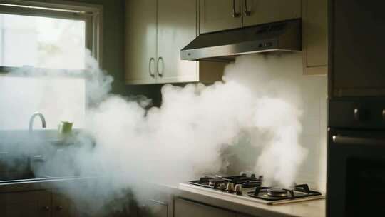 厨房灶台产生大量烟雾