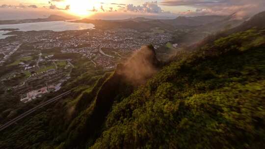 FPV无人机航拍夏威夷海边城市森林高山大海