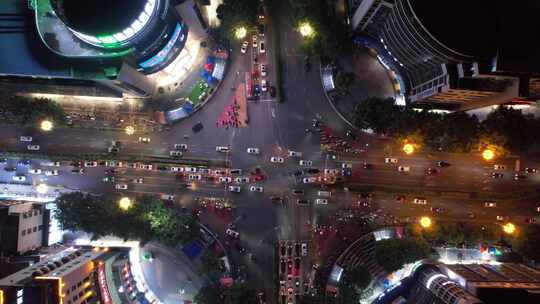 广西桂林城市夜景灯光交通航拍