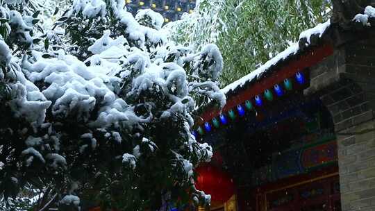 西安古建筑罔极寺大雪