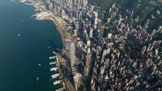 香港港岛中环航拍 晴天城市大景