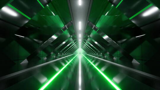 霓虹发光线条与隧道空间3D渲染