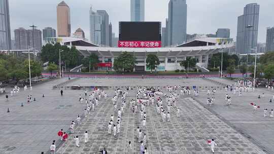 广州中轴线千人打太极航拍