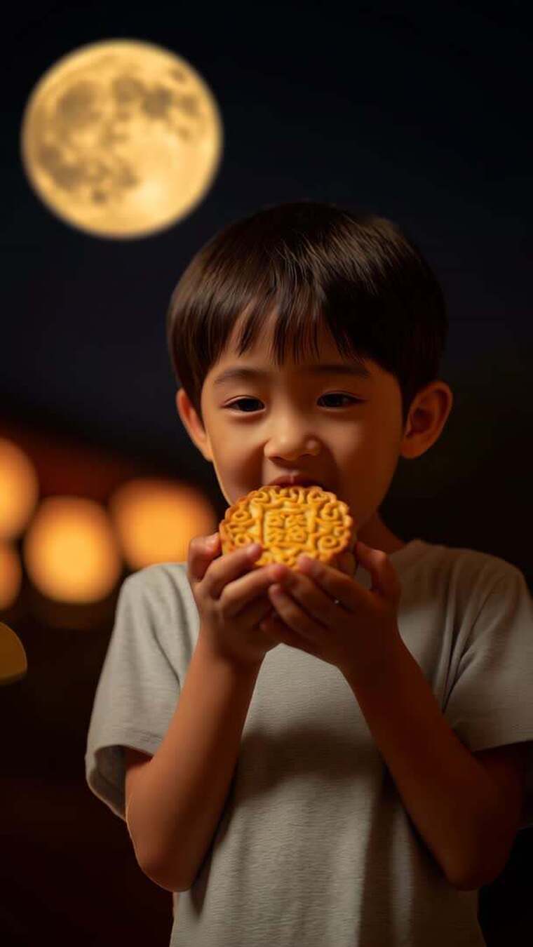 中秋佳节传统文化家庭团员氛围吃月饼放花灯