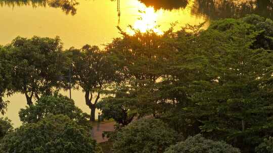 松山湖航拍夕阳东莞松山湖落日