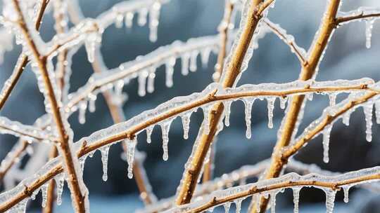 结冰树枝特写素材