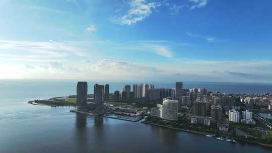 航拍海南省海口市美兰区滨海城市风光