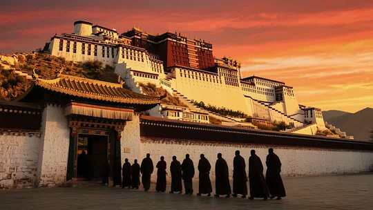 壮丽布达拉宫全景与宗教氛围展示