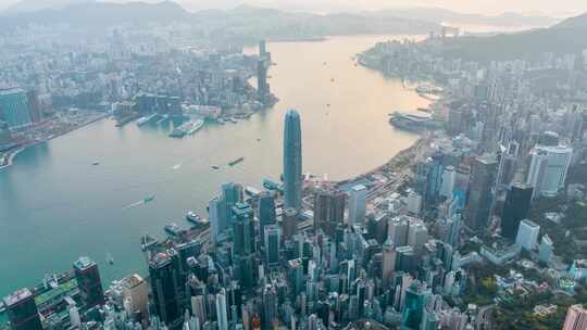 香港CBD城市航拍延时日景环绕延时