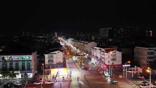 安徽阜阳太和县夜市小吃街夜景航拍