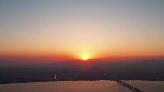 杭州滨江城市日落黄昏风景航拍