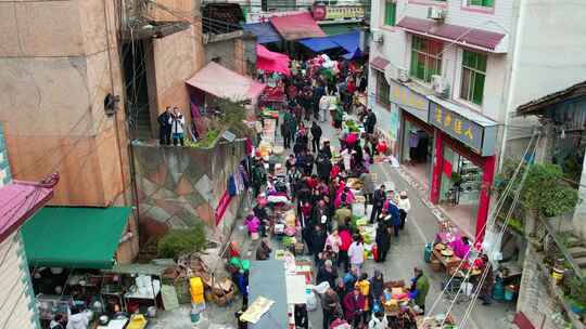 农村集贸市场菜市场农贸市场集市赶集航拍