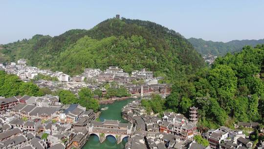 湖南湘西凤凰古城著名旅游景点航拍