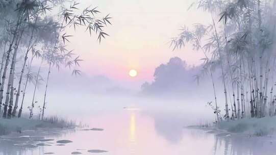 水墨竹林山水风景