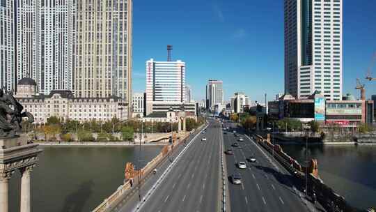 天津海河风景大光明桥城市风光航拍