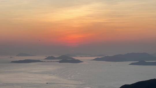 香港太平山顶远眺海上日落美景