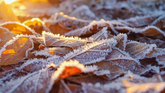 覆霜枯叶特写素材