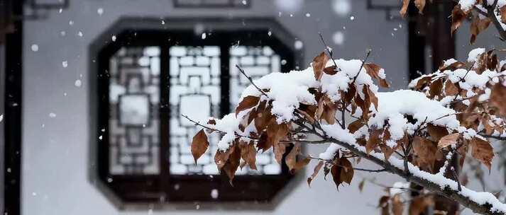 下雪天古建筑雪景中国风冬天古风美景