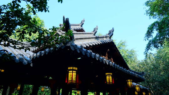 中式 园林 庭院 灯笼 屋檐 飞檐翘角视频素材模板下载