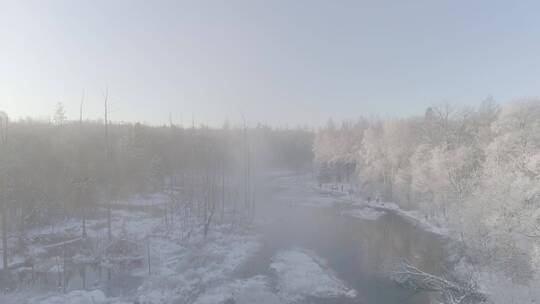 唯美长白山原始森林日出雪景航拍