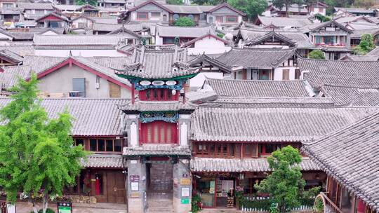 丽江古城复古青瓦建筑高清航拍素材