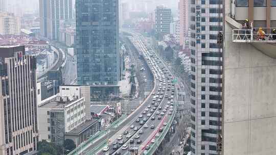 上海高架车流  城市风光航拍