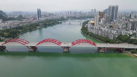 航拍广西柳州柳江文惠桥视频素材模板下载