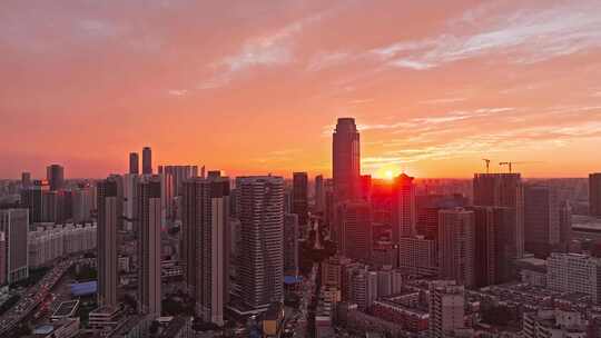 辽宁沈阳城市日出新地中心高楼大厦航拍