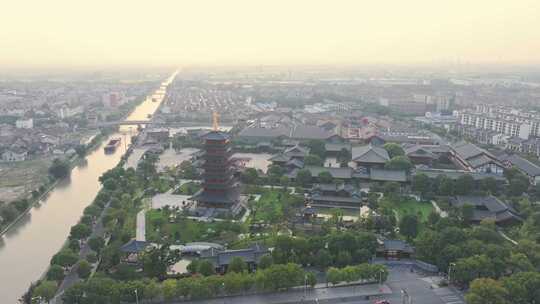 航拍上海宝山寺佛教寺院自然风光