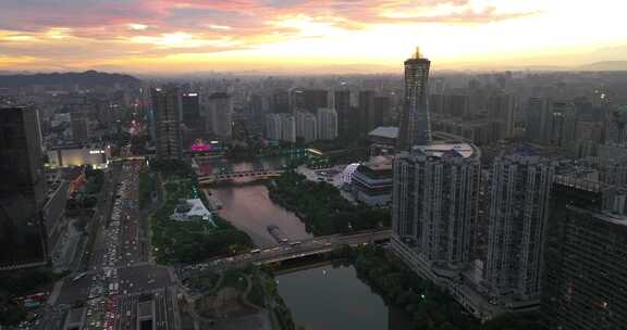 杭州拱墅区武林门商圈大运河夕阳风光