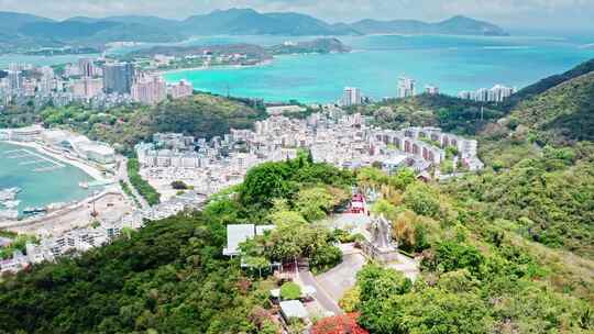 航拍海南省三亚市三亚湾鹿回头风景区